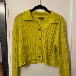 Wild Fable yellow/green with some faded pink knit button down sweater.